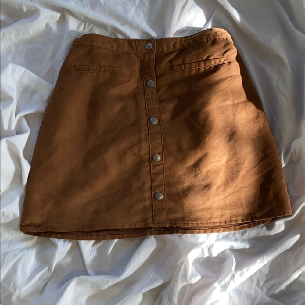 Brown suede button down skirt